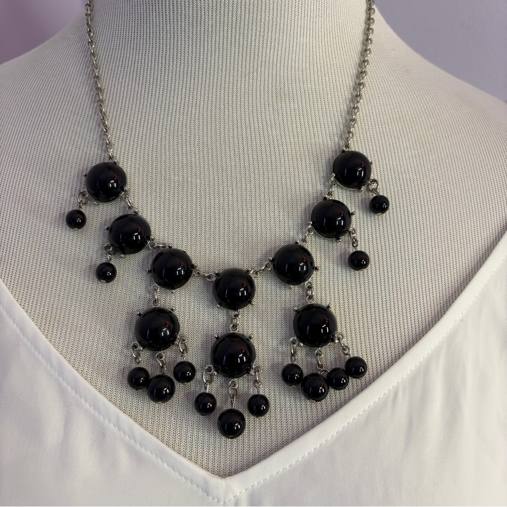 Black Cabochon Chandelier Statement Necklace